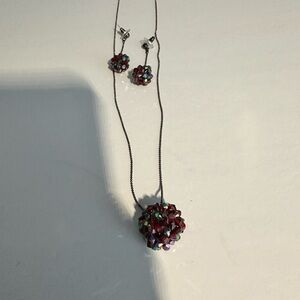 Cookie Lee Red with Multi Color Glass Bead Necklace Set